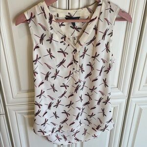 Express White and Black Dragonfly Print Blouse